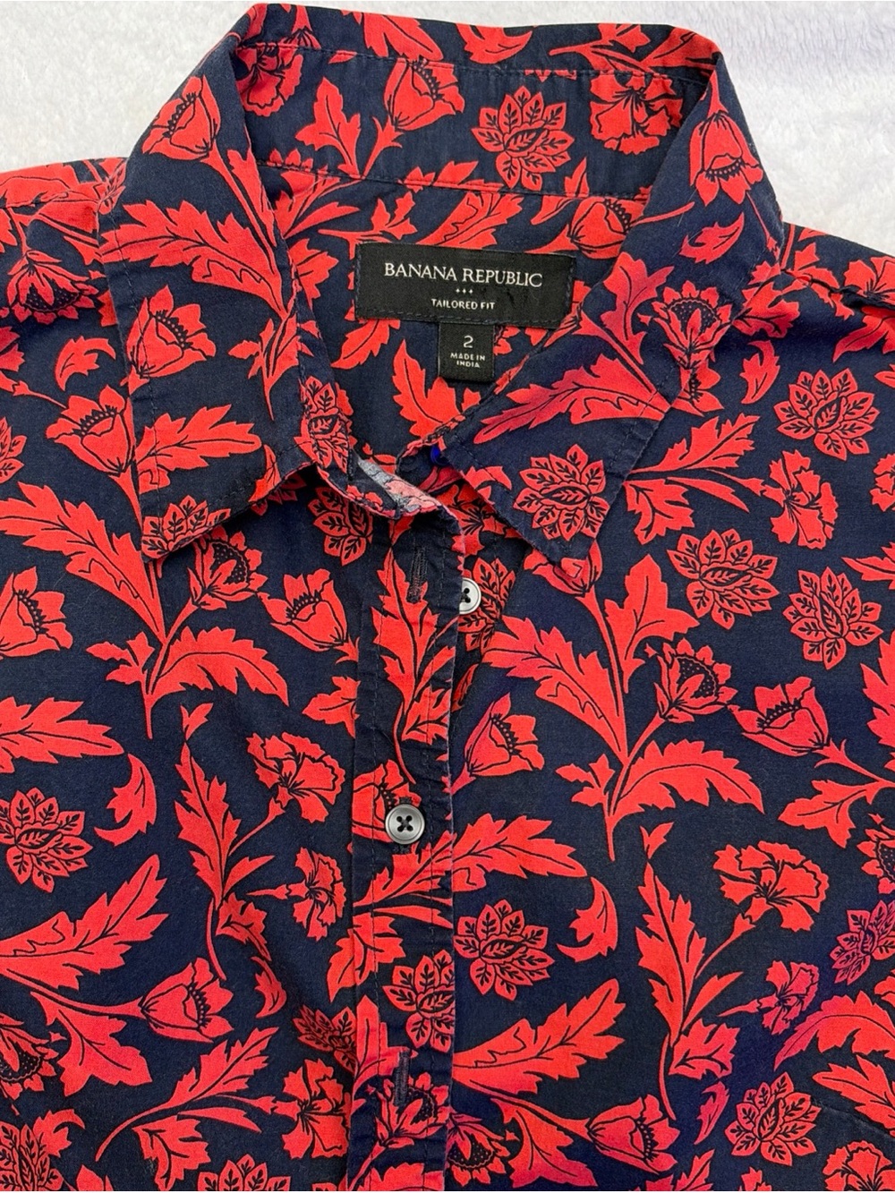 Banana Republic Navy and Red Floral Button-Up Shirt
